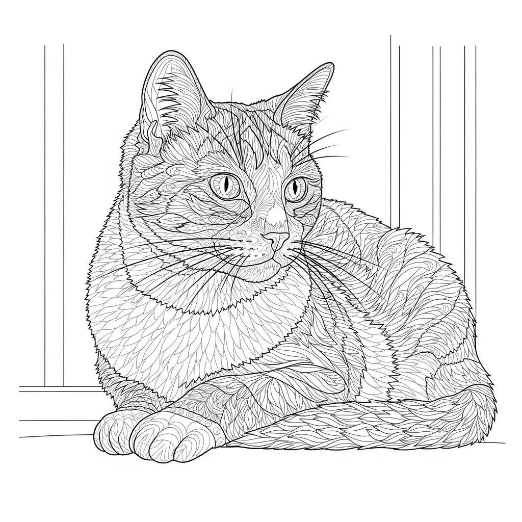 adult coloring page of calico cat