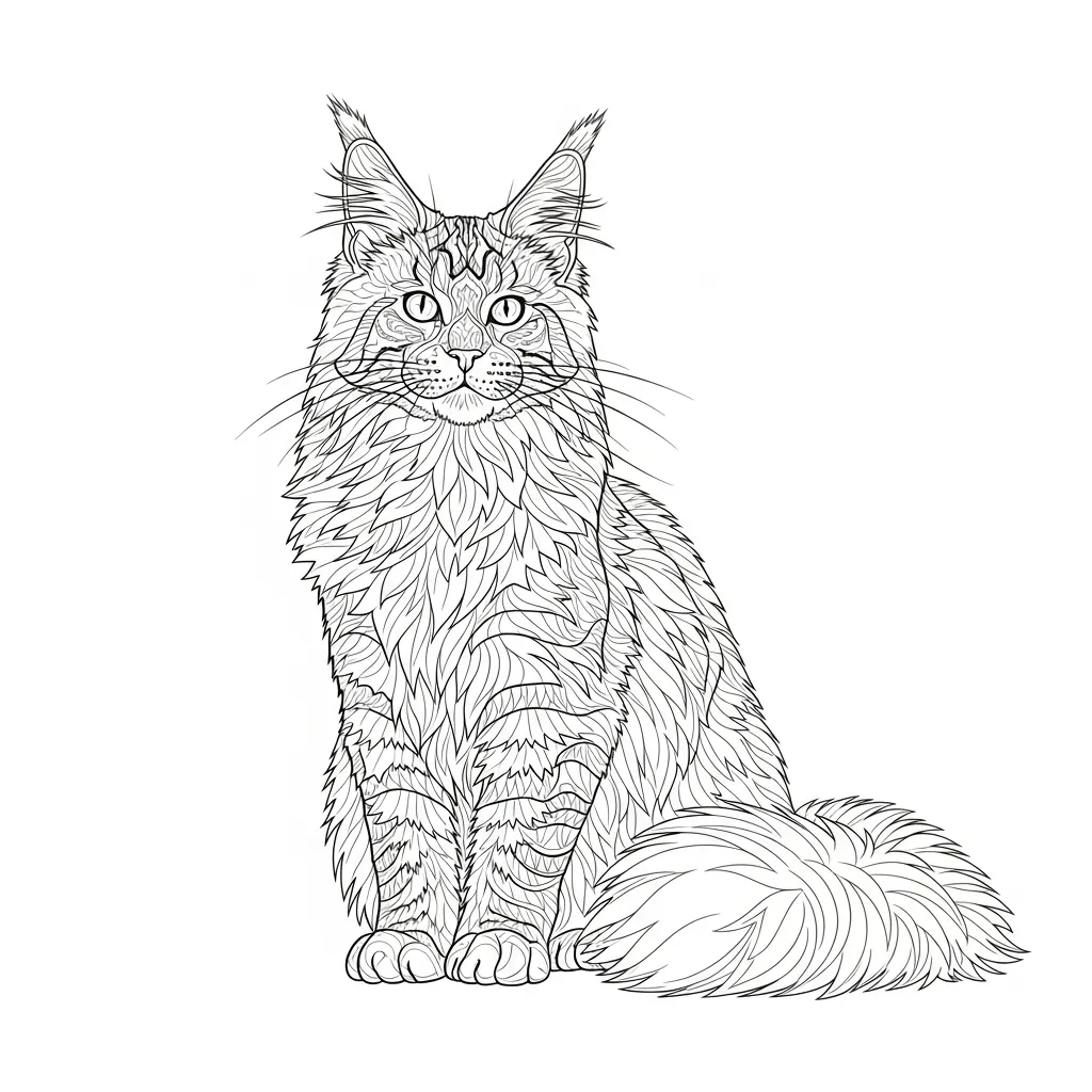 adult coloring page of a maine coon cat