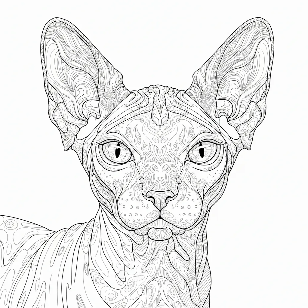 adult coloring page of a sphinx cat