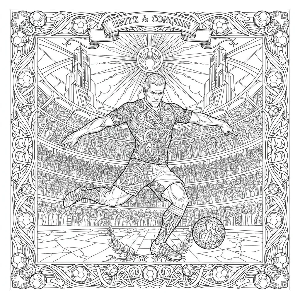 soccer coloring page for adults with intricate patterns