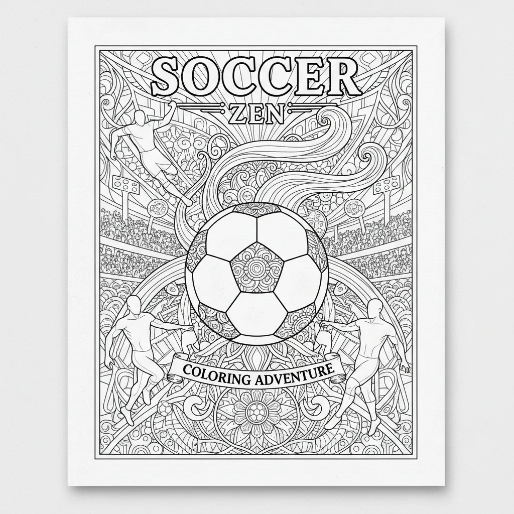 soccer coloring page for adults with intricate patterns