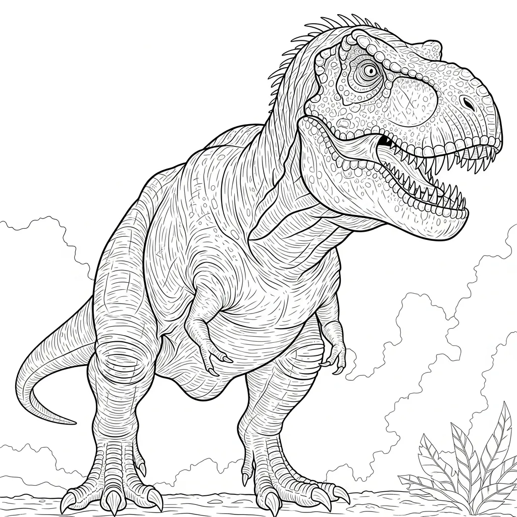 coloring page for adults of a realistic T-rex