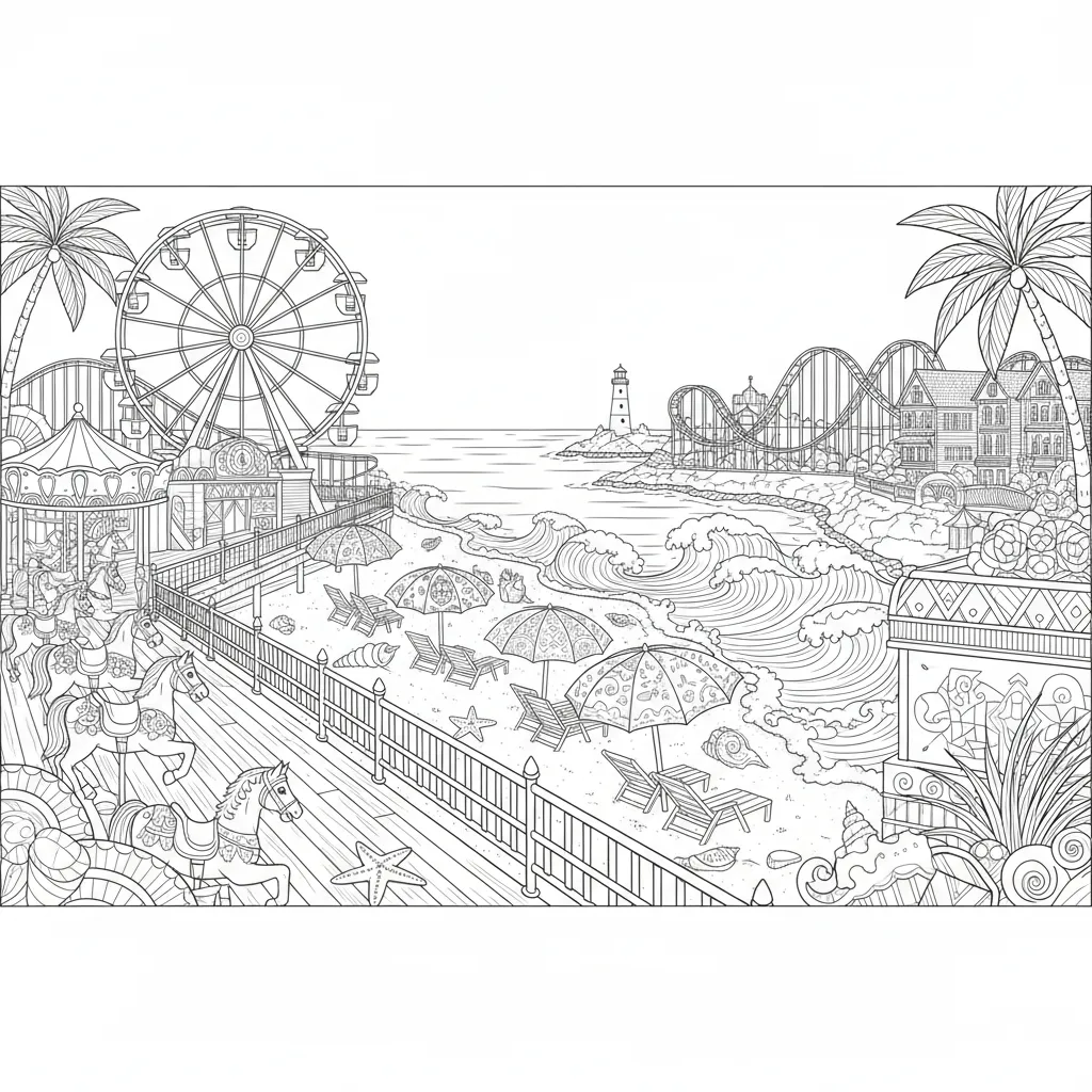 summer coloring page for adults featuring the jersey shore