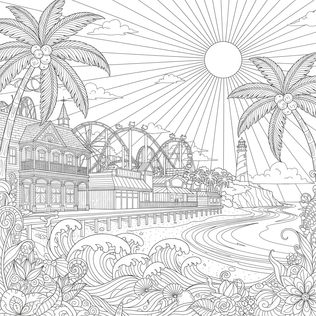 summer coloring page for adults featuring the jersey shore
