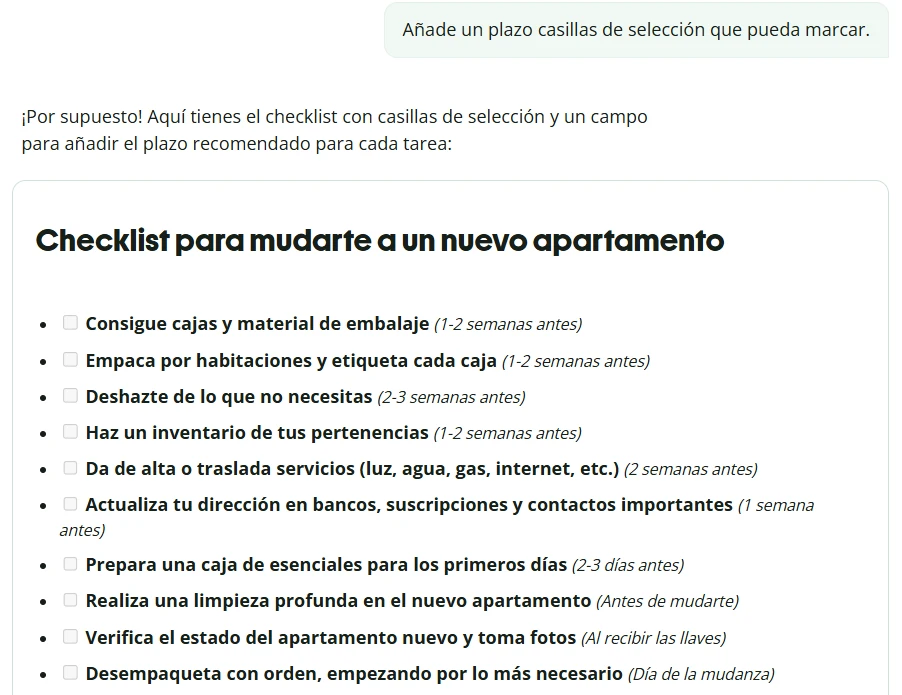 checklist tareas
