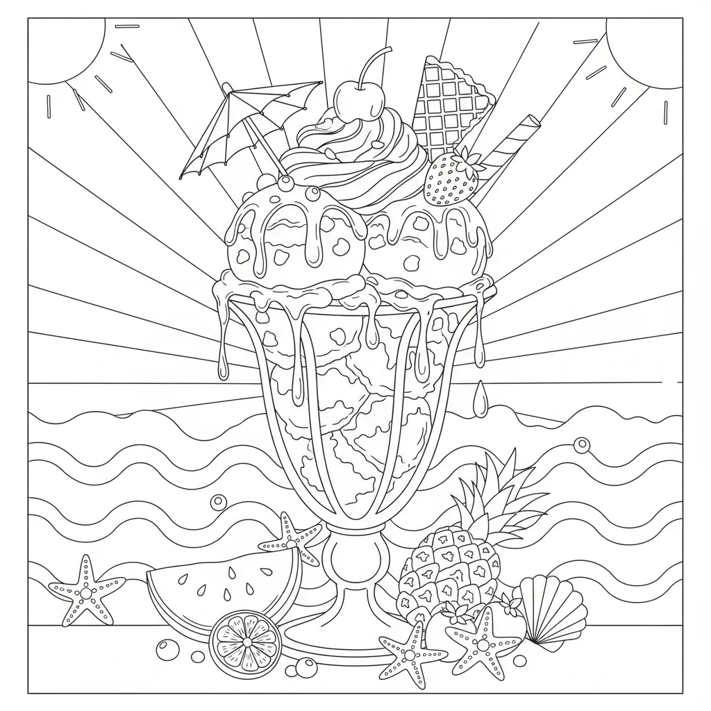 summer coloring page of an ice cream sundae