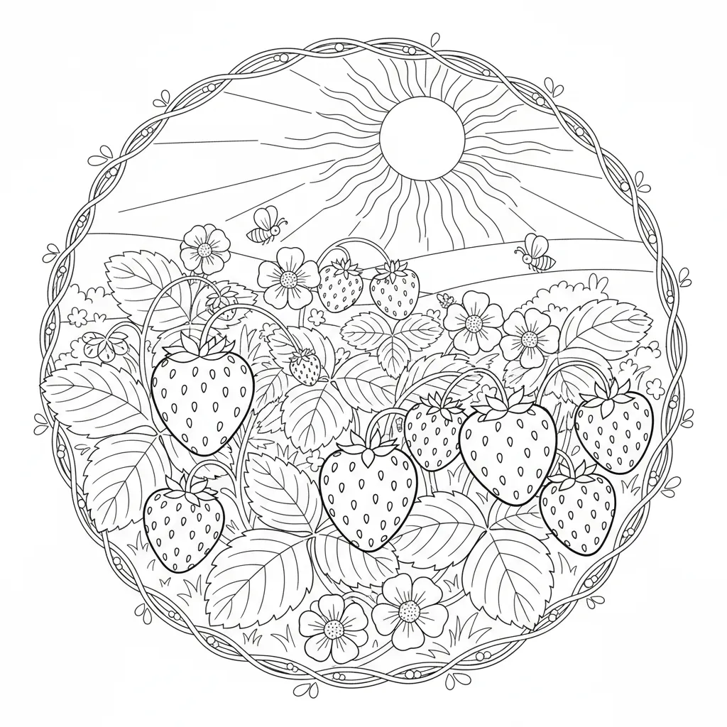 summer coloring page of strawberries