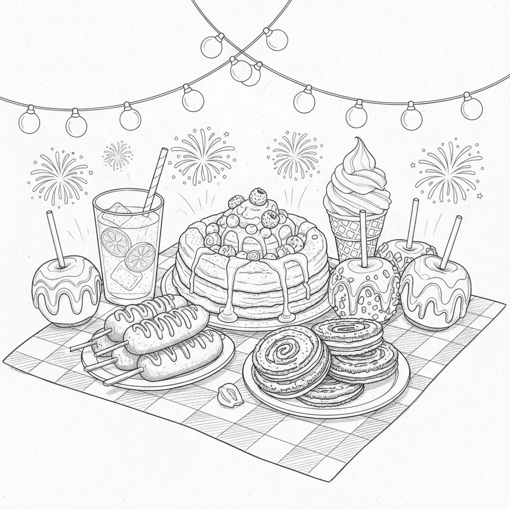 summer coloring page of state fair foods