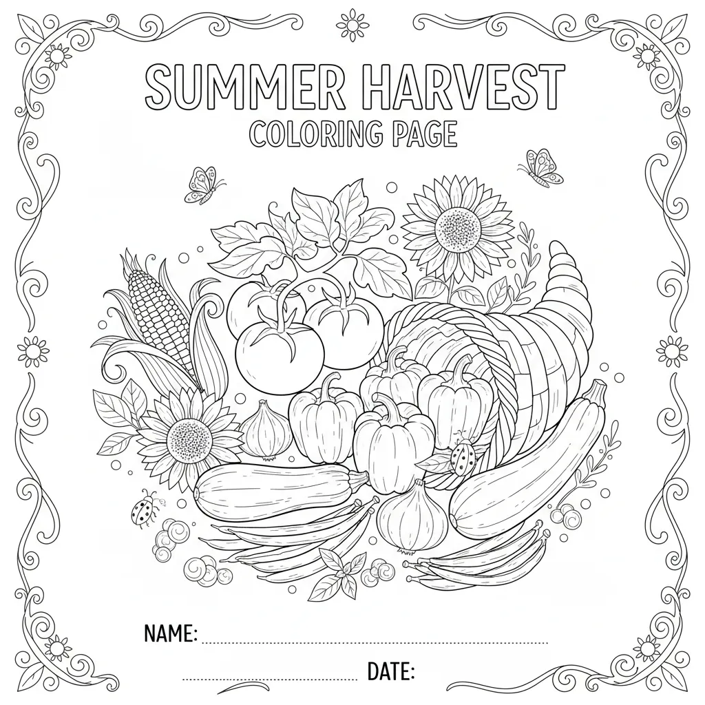 summer coloring page of a summer harvest