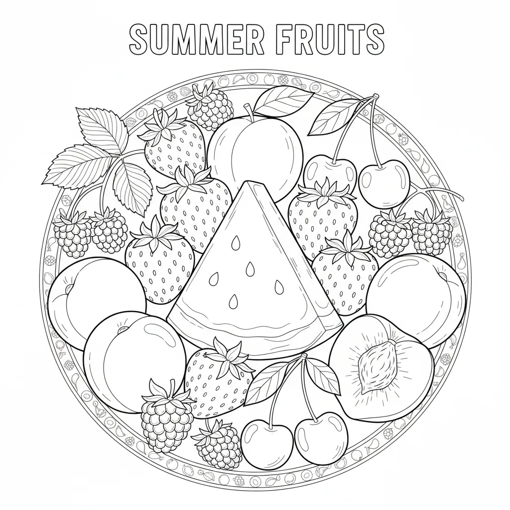 summer coloring page of summer fruits