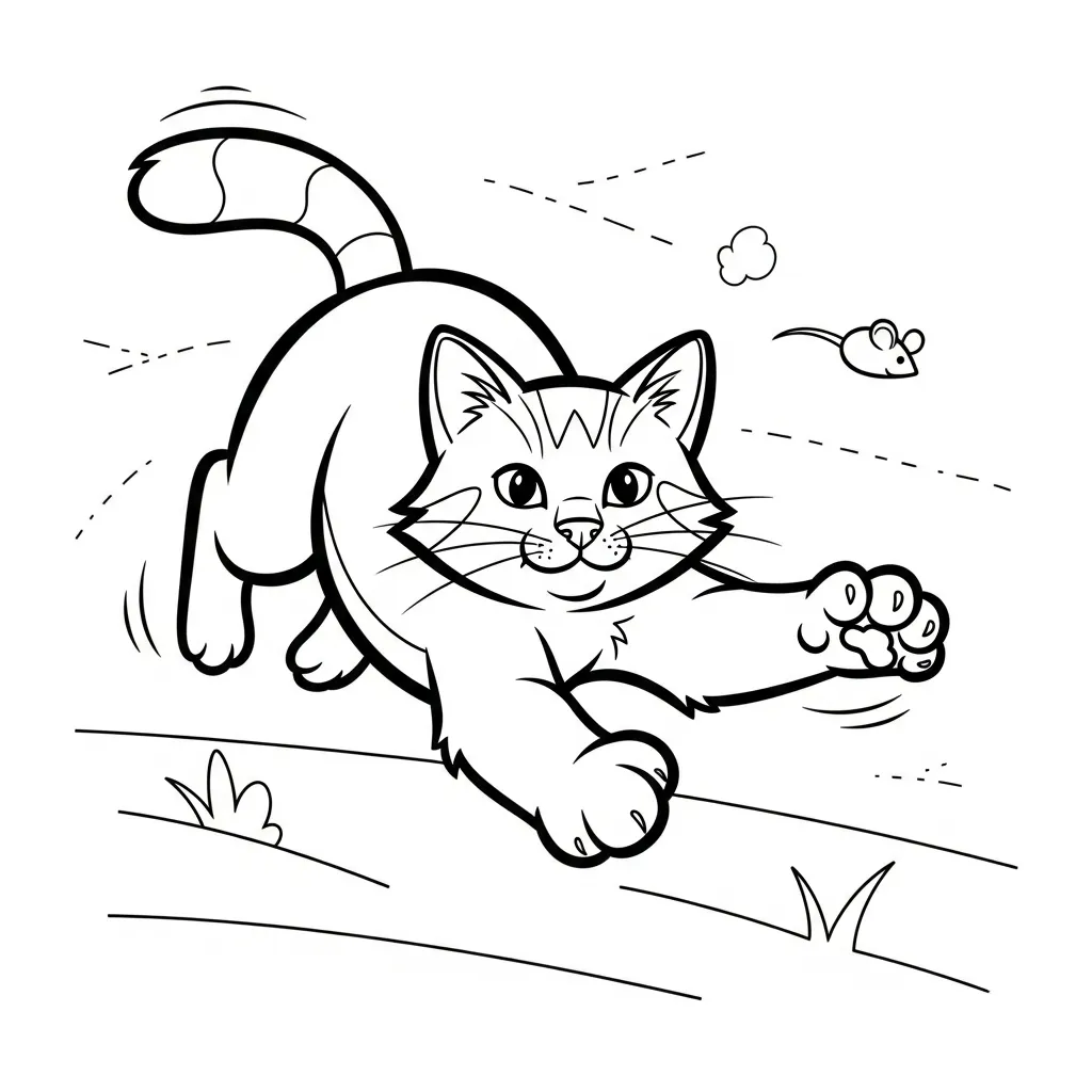 coloring page for kids of a cat pouncing