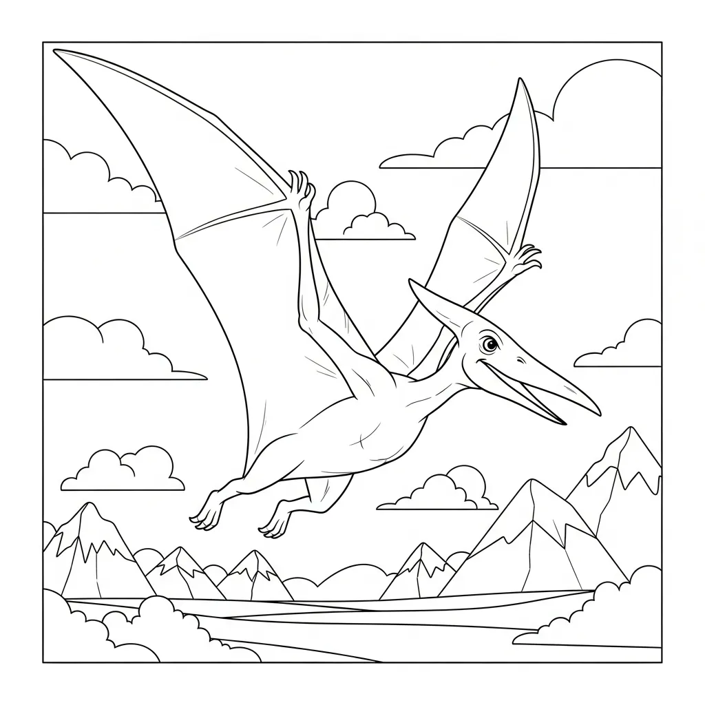 kid's dinosaur coloring page of a pterodactyl