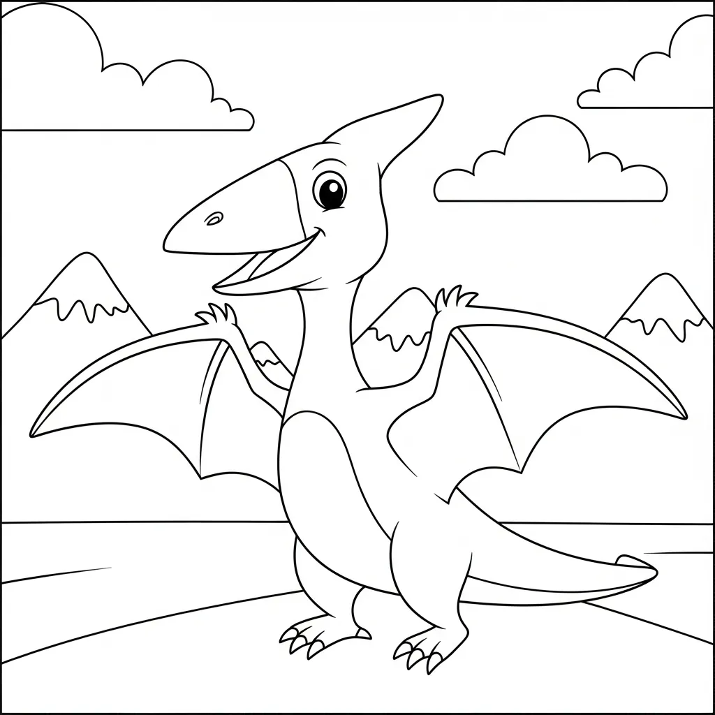 kids dinosaur coloring page of a pterodactyl