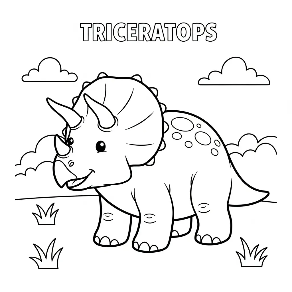 kids coloring page of a triceratops