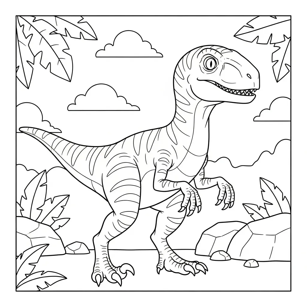 kids coloring page of a velociraptor