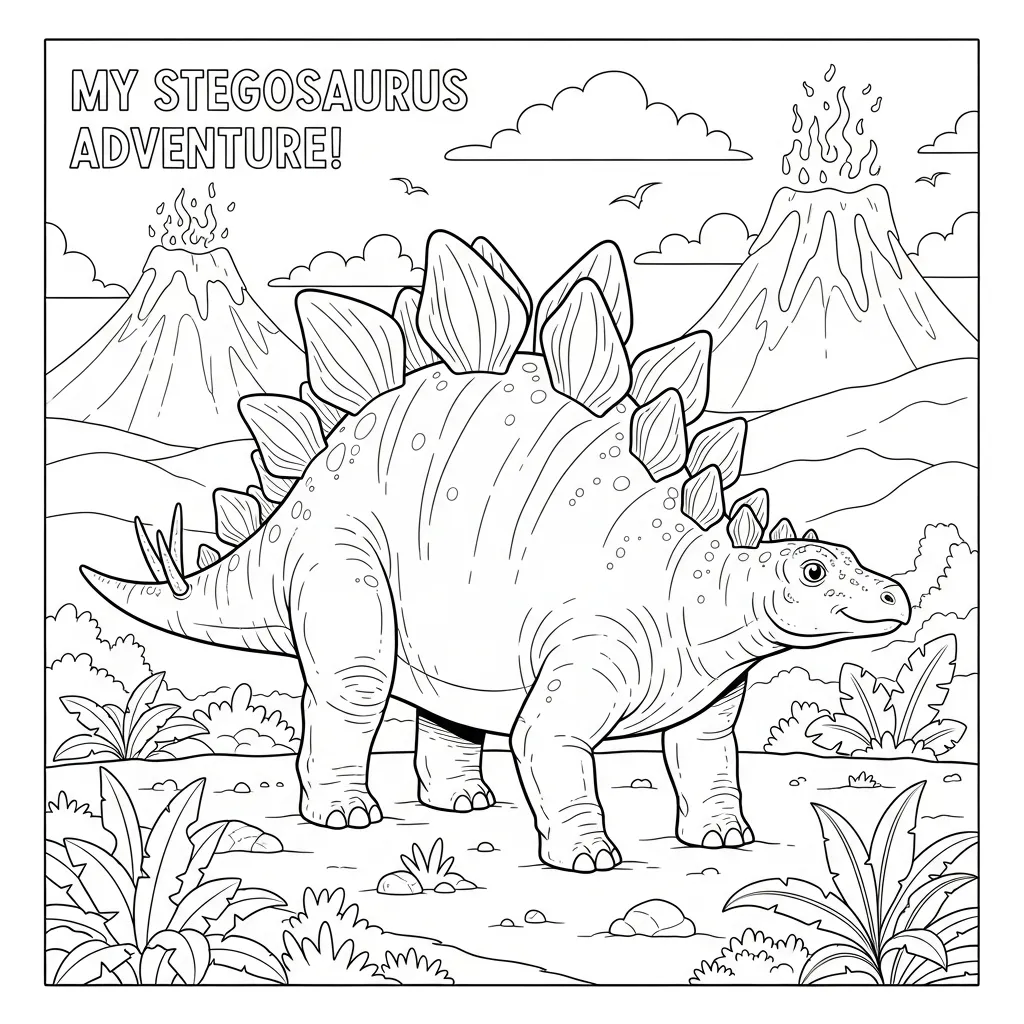 kids dinosaur coloring page of a stegosaurus