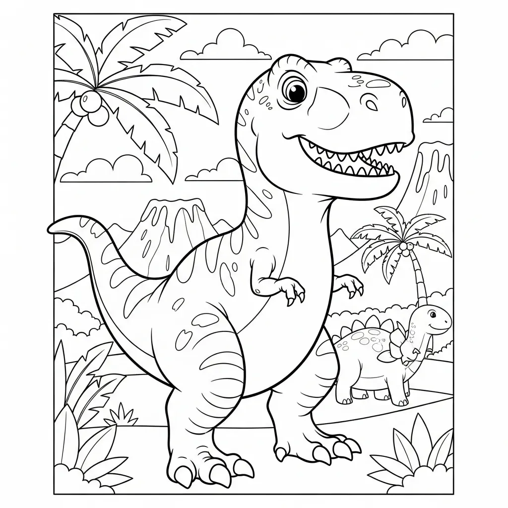 kids dinosaur coloring page of a t-rex