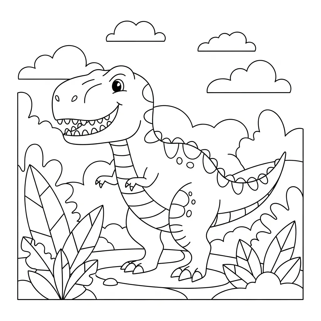 kids dinosaur coloring page of a t-rex