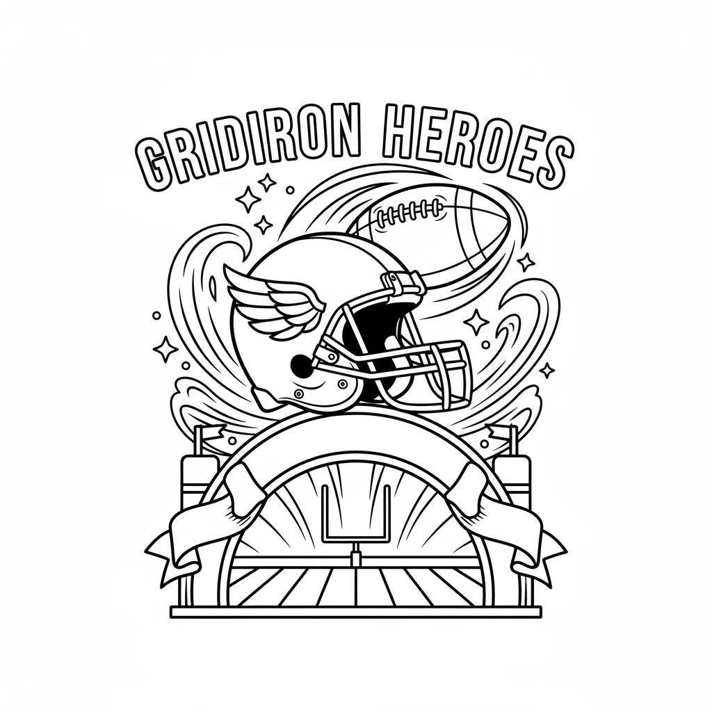 american football themed coloring page with the words griddiron heroes