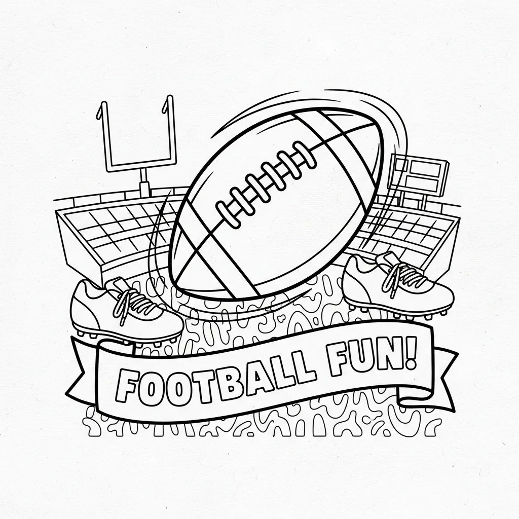 american football themed coloring page with the words football fun
