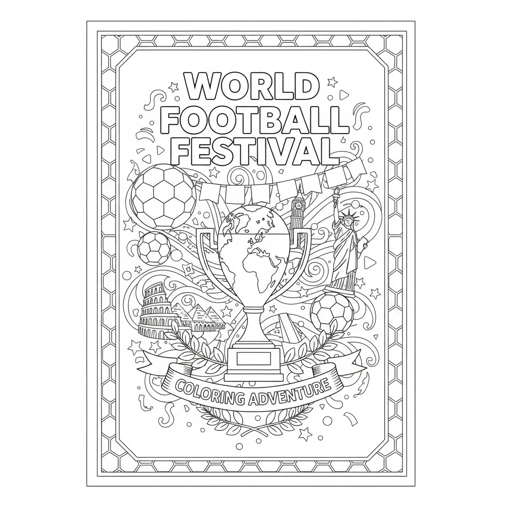 world cup themed soccer coloring page that says world football festival