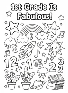 Coloring page of objects found in 2nd grade teaching curricula