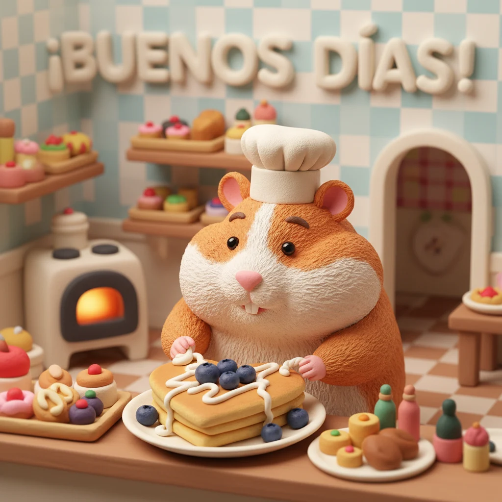 Imagen de buenos días de una cobaya preparando un desayuno.