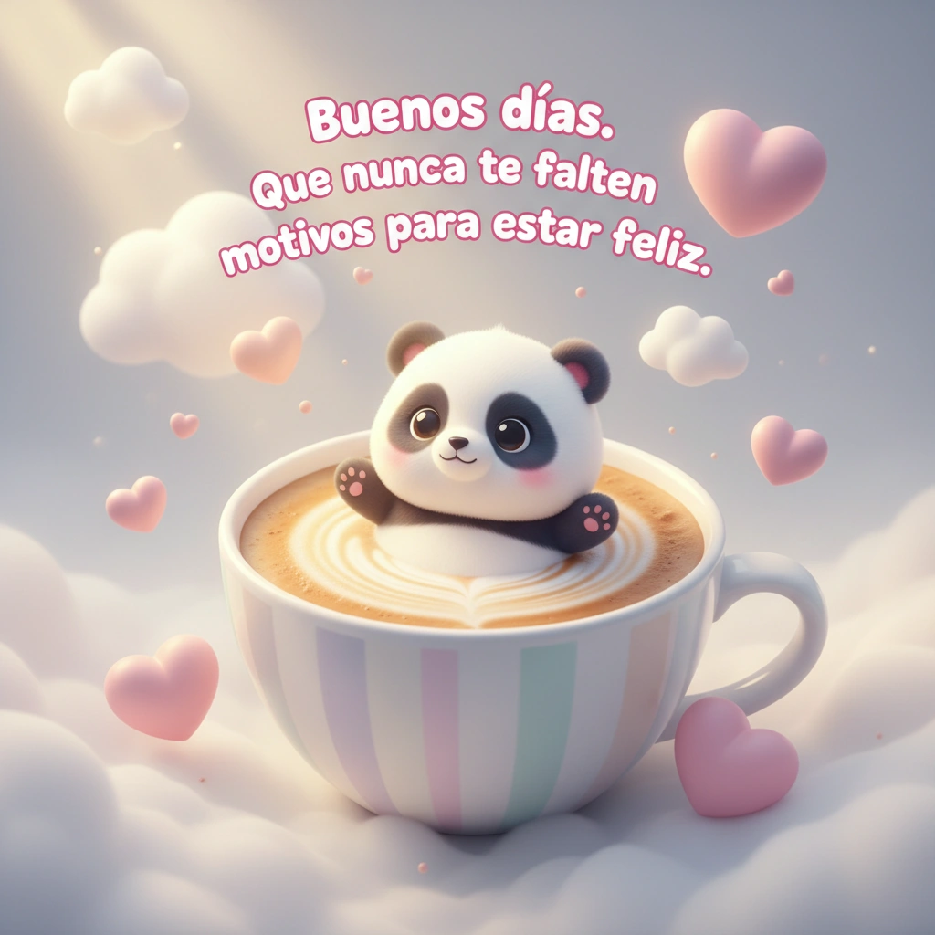 Imagen de buenos días de un oso panda dentro de una taza de café.