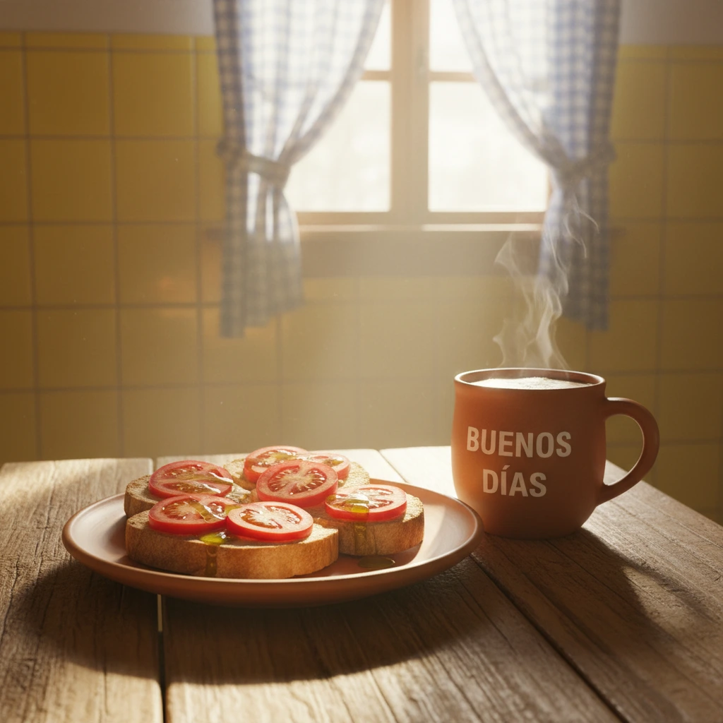 Imagen de buenos días de un desayuno tradicional español.