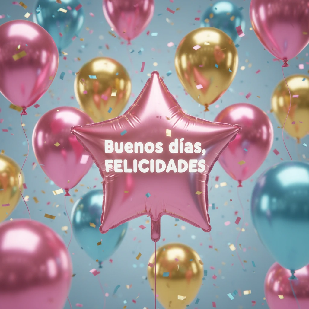 Imagen de buenos días con globos de diferentes formas y colores.