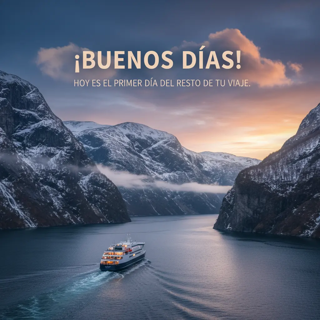 magen de buenos días de un barco cruzando los fiordos noruegos.