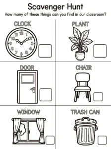 6 items found in a classroom with space for counting each one