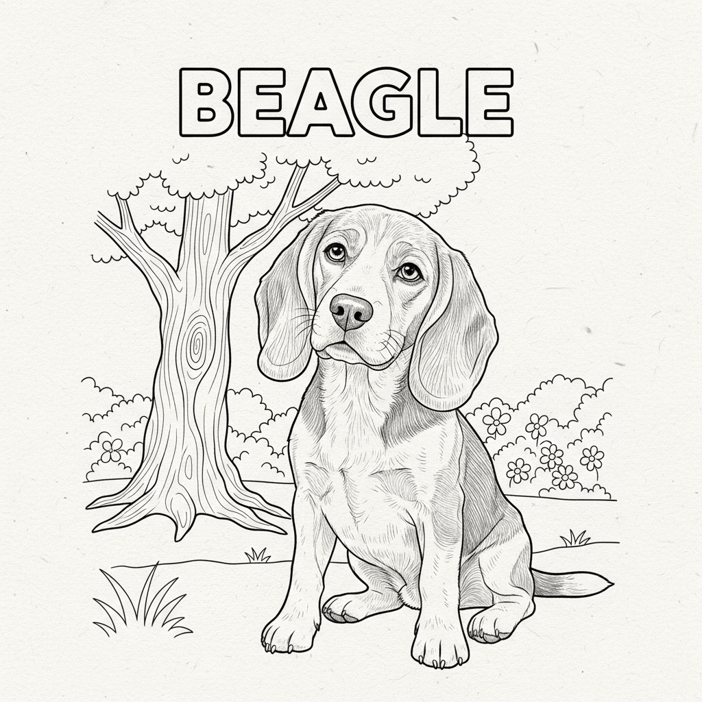 coloring page of a beagle