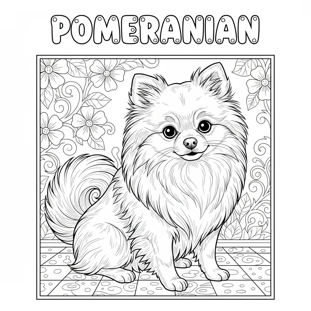 coloring page of a pomeranian