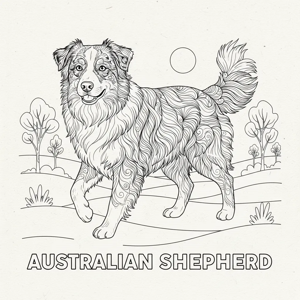 coloring page of an australian shepherd