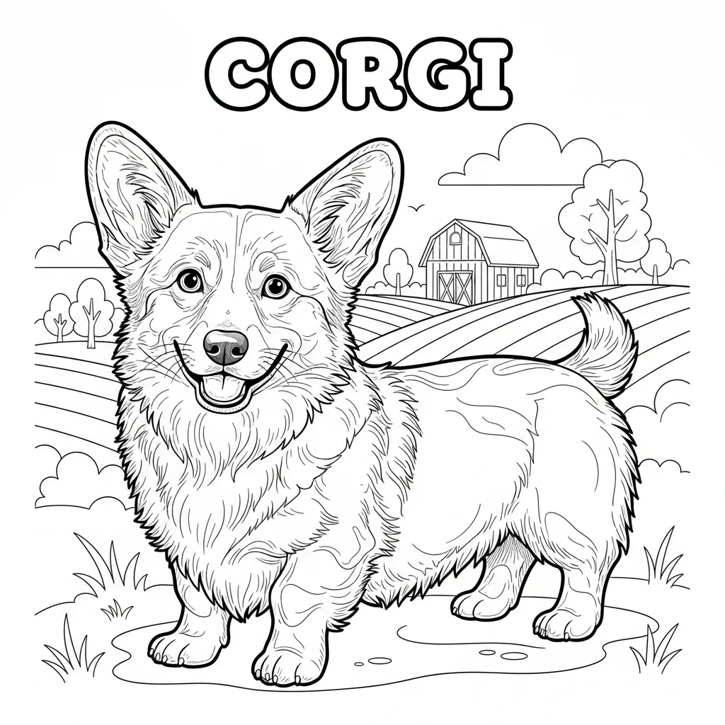 coloring page of a corgi
