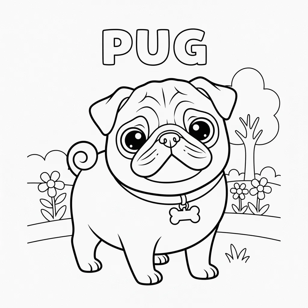 coloring page of a pug