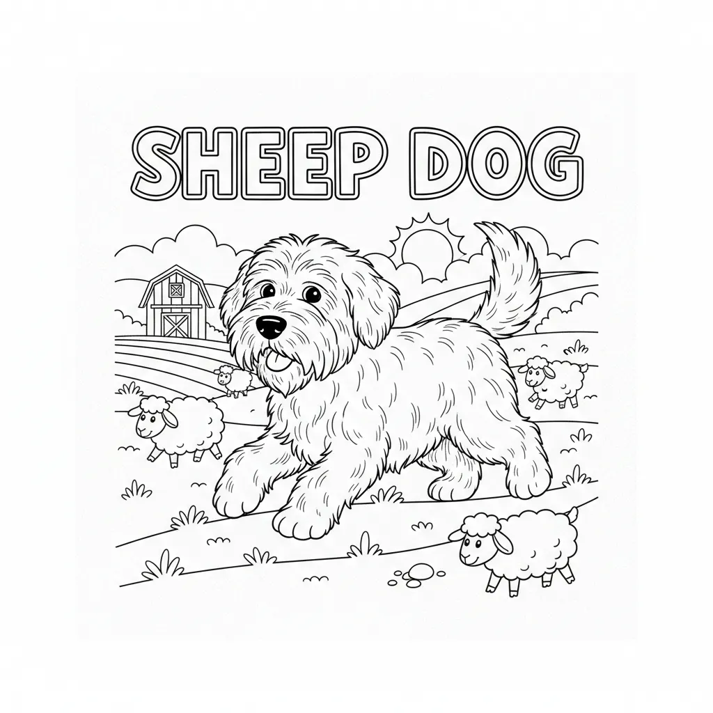 coloring page of a sheep dog