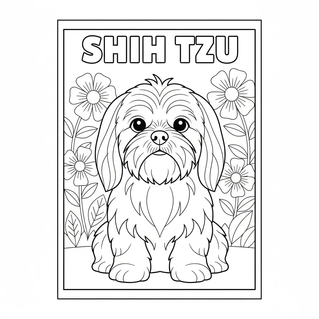 coloring page of a shih tzu