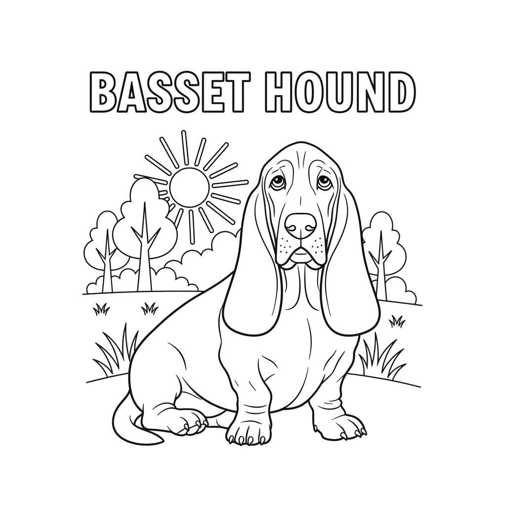 coloring page of a basset hound