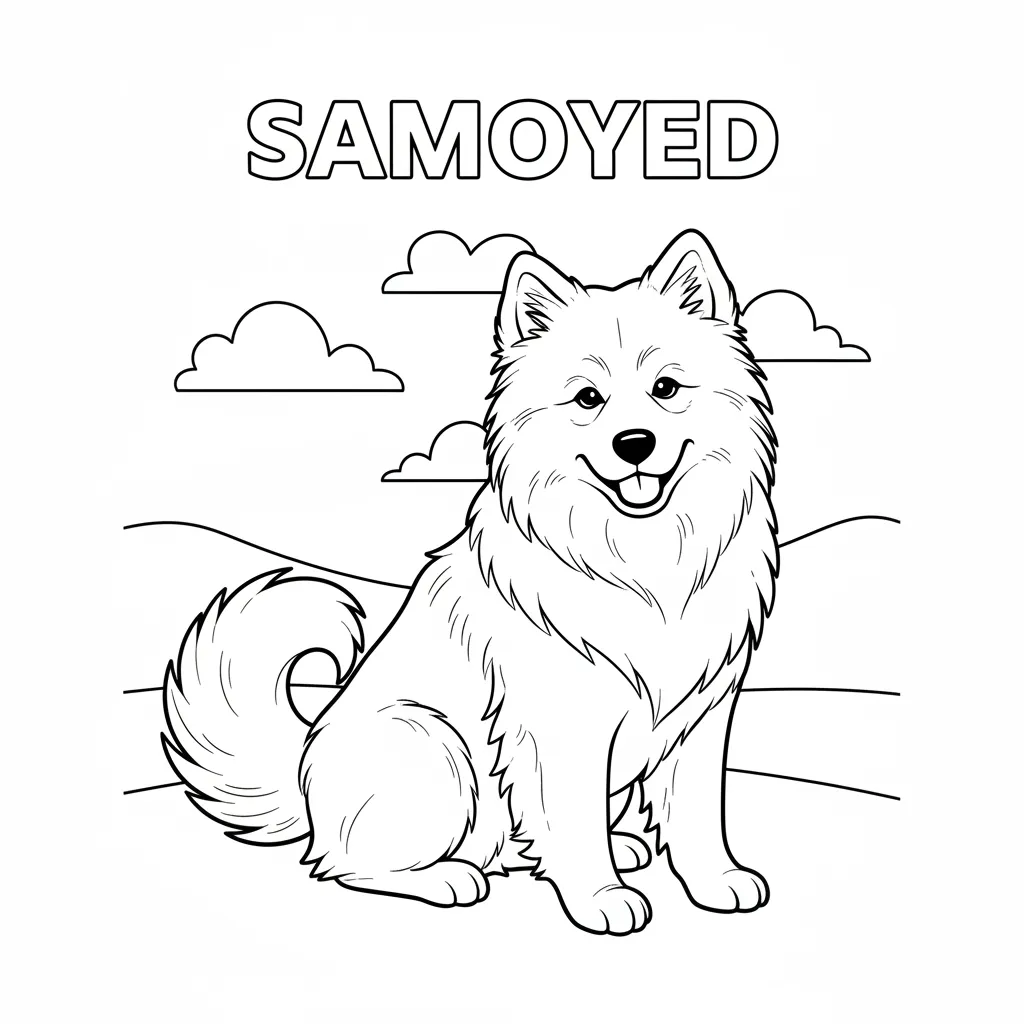 coloring page of a samoyed