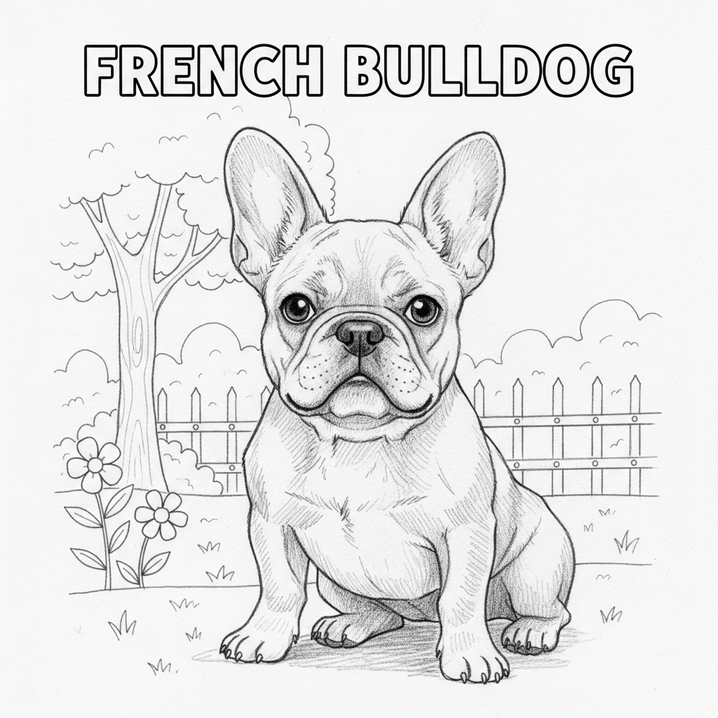 coloring page of a french bulldog