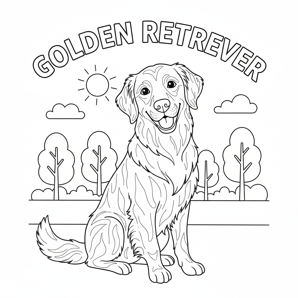 coloring page of a golden retriever