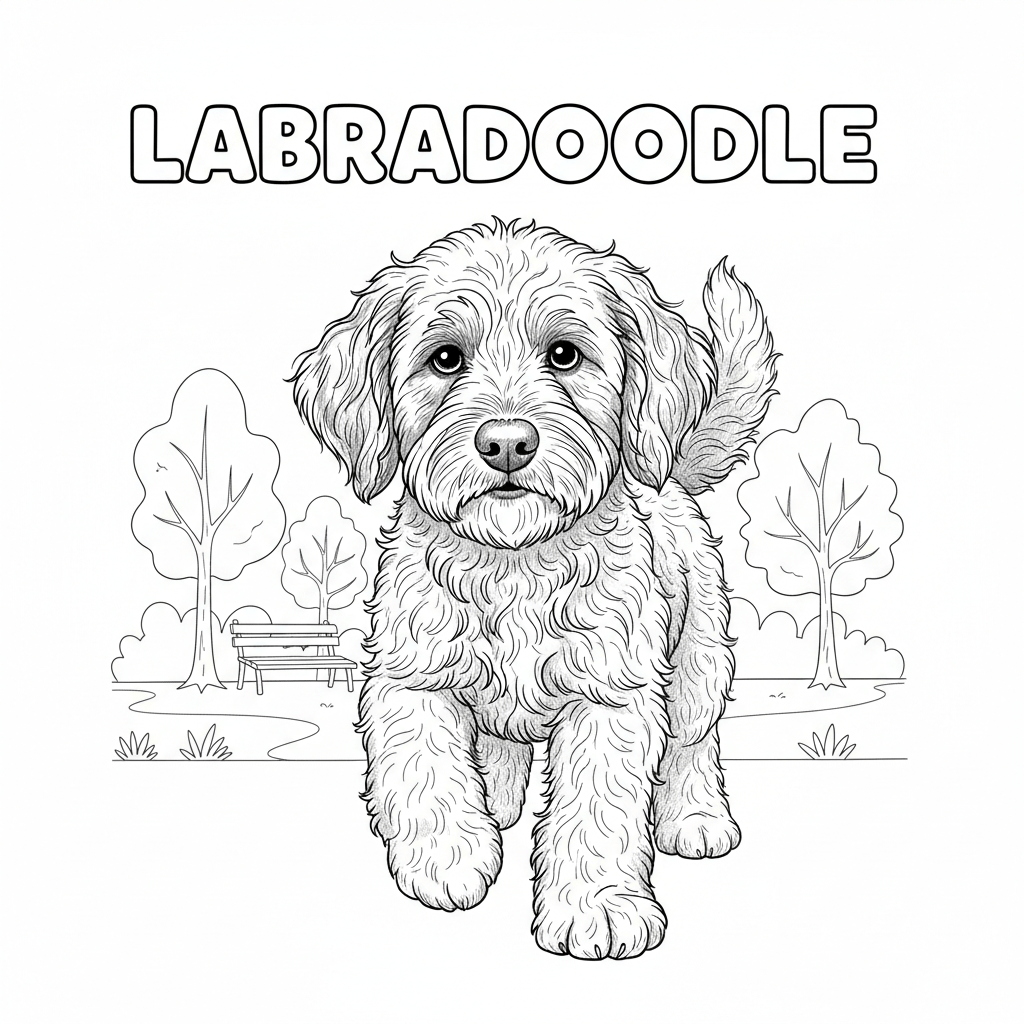 coloring page of a labradoodle