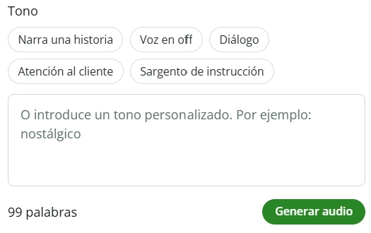 La herramienta para convertir texto a voz ofrece entre distintas tonalidades para añadir matices a la voz.