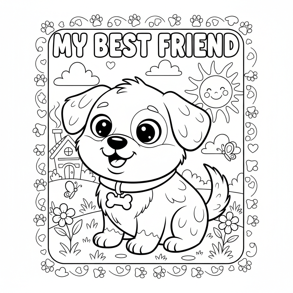 coloring page of a cute cartoon puppy with the words my best friend
