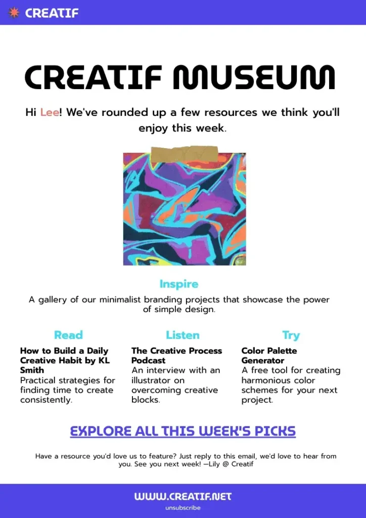 An email marketing example showing a curated content newsletter