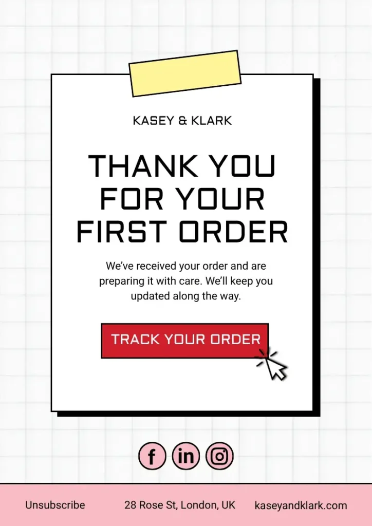 An email marketing example showing an order confirmation email