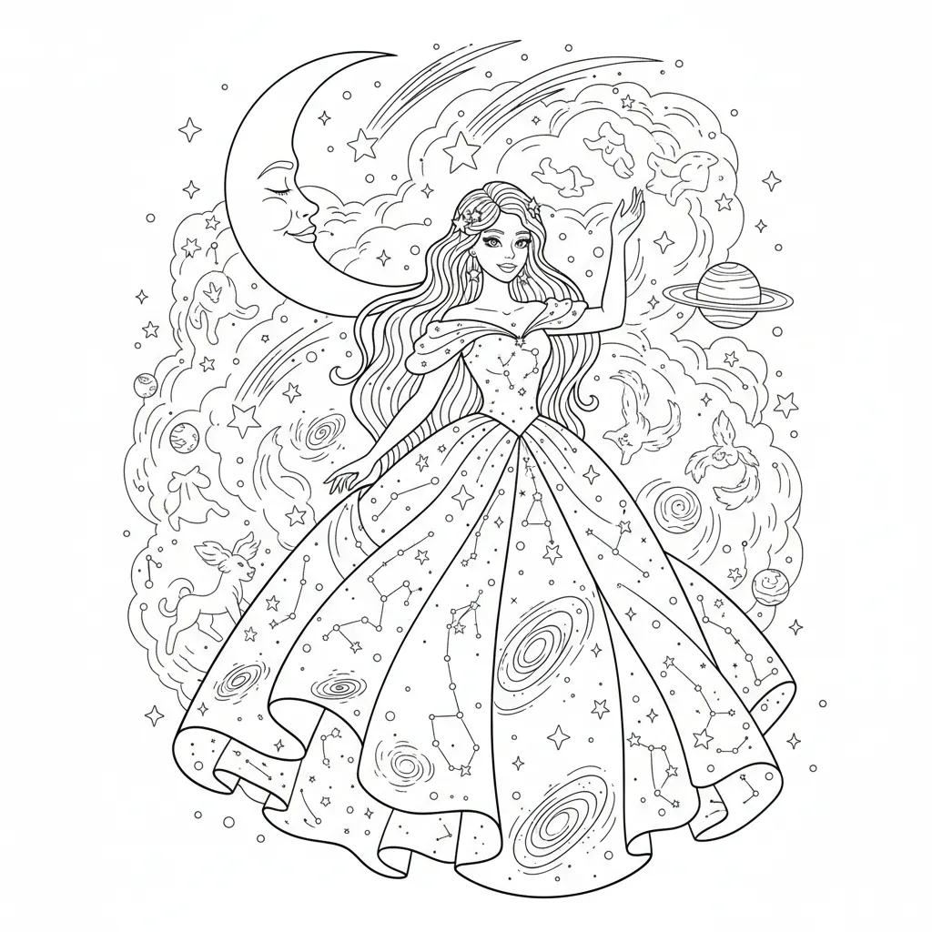 zodiac inspired fairytale princess coloring page