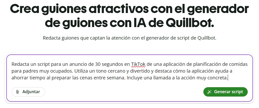 El generador de script de Quillbot genera guiones
